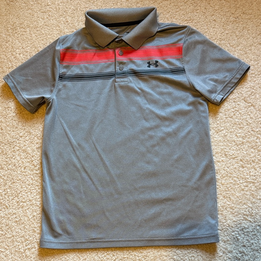 Under Armour Gray Polo with Neon Red Accents
